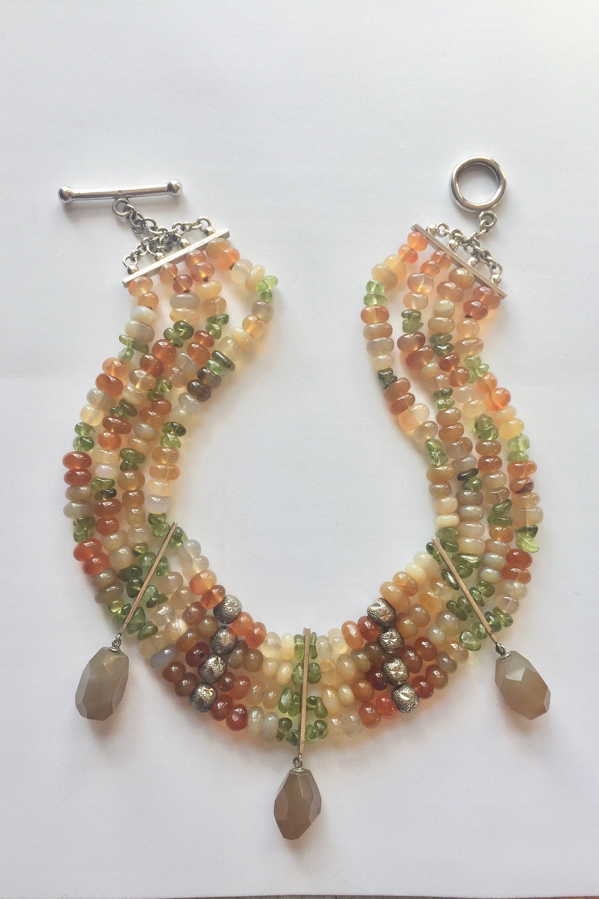 Vintage Necklace-EB1835 Multi Color Gemstone Sterling Silver Bezel Set Necklace Vintage Necklace-EB1835 Multi Color Gemstone Sterling Silver Bezel Set Necklace