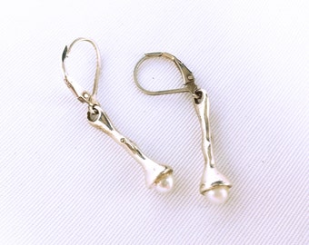 Sterling Silver Pearl Dangle & Drop Wires Vintage 1980s 1990s Lever Back Pierced Earrings Wedding Bridal Prom Gift for Her June Birthday