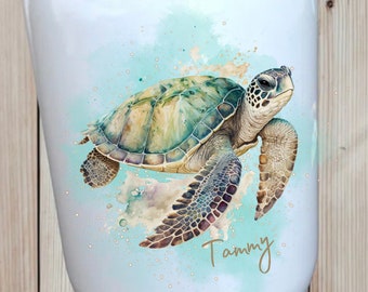 Sea Turtle Wine Tumbler, 12oz Sea Turtle Cup, Personalized Sea Turtle Insulated Wine Cup