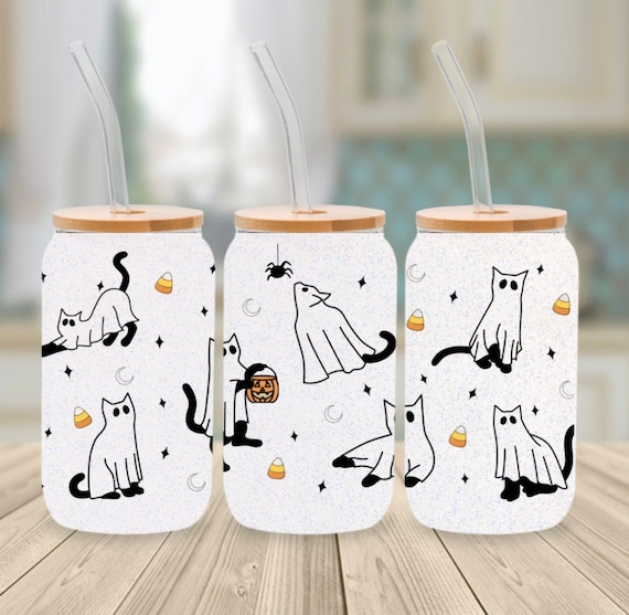 Cat Symbol Glass Straws 8 inch with Cute Kitty Designs | Halm