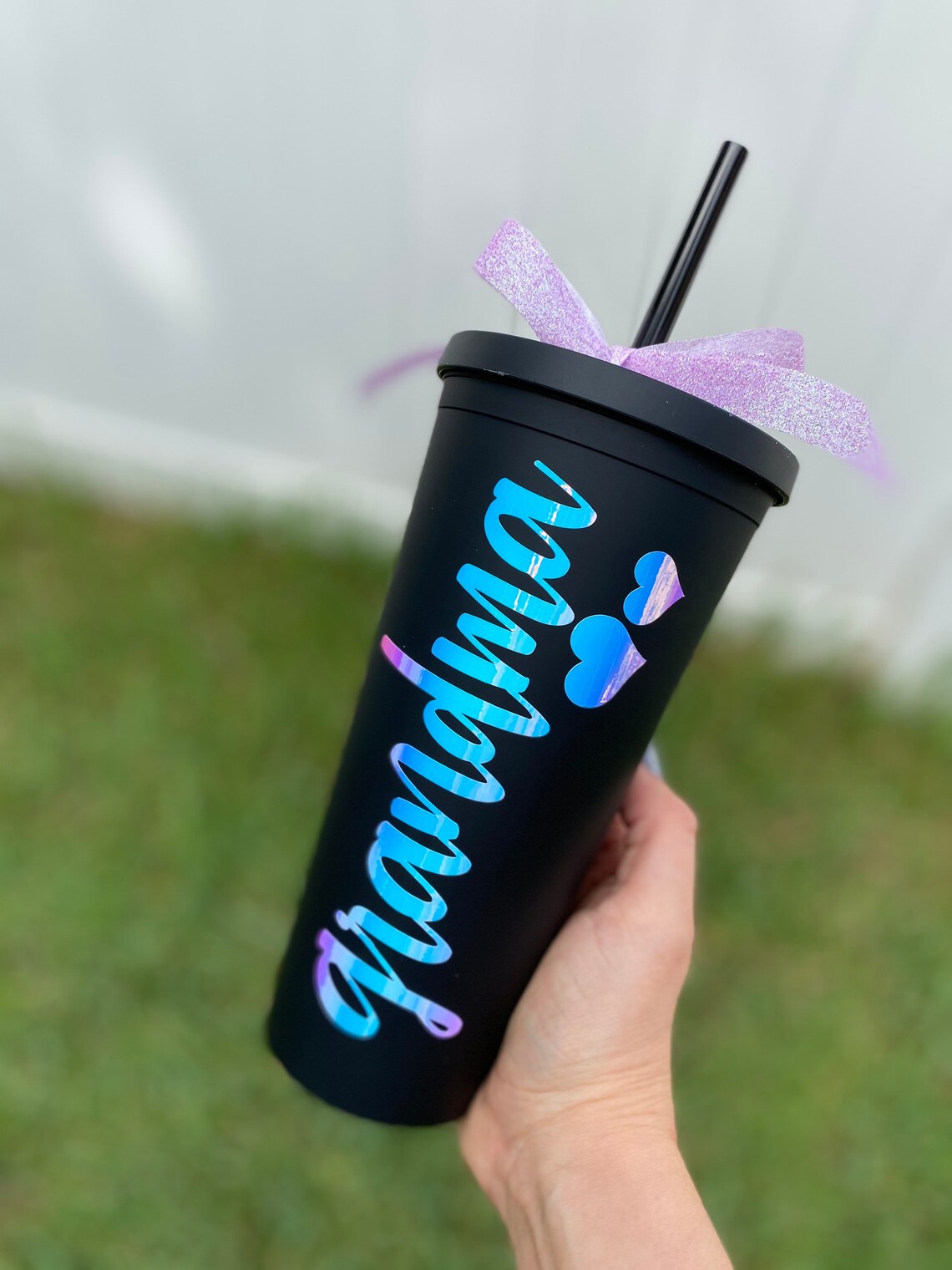 Personalized Matte Black Tumbler 22oz Holographic vinyl Etsy