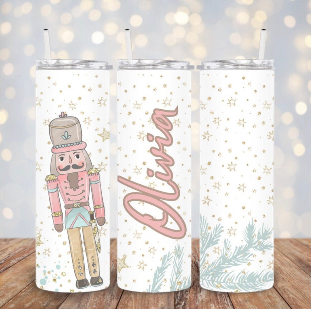 Nutcracker Water Bottle Personalized, Christmas Tumbler, Pink