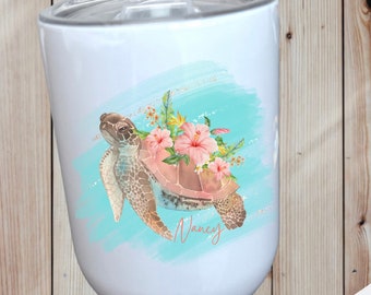 Sea Turtle Gift, 12oz Turtle Wine Tumbler, Family Vacation Gift