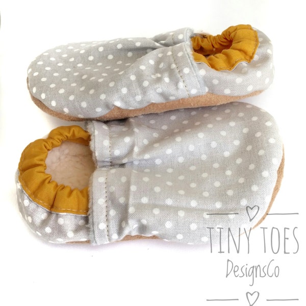 girl baby shoes, unique baby girl shoes, baby girl booties, yellow and grey, toddler shoes, soft sole shoes , stay on , vegan baby girl gift