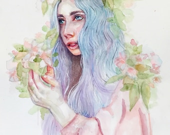 Flower girl watercolor 8.5x11 print