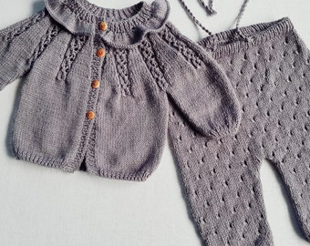 Knitted baby outfit, Knitted retro style sweater ant pants