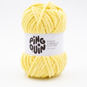 Bulk chenille yarn Pingo Chenille Glitter - Chunky velvet  yellow fiber for crochet amigurumi, cuddly weather throw - 100 g/70 m