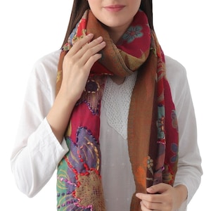 100% Lamb wool thick, hand embroidered beautiful paisley & floral large, warm, pashmina stole, scarf, wrap. floral multicolor