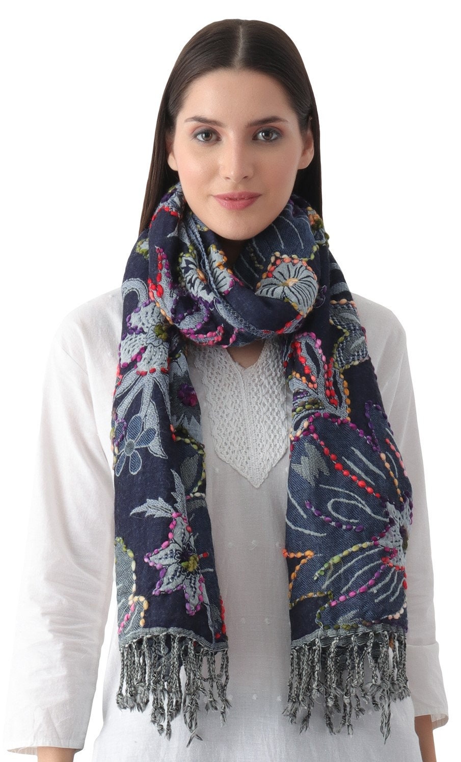 Italian Wool Reversible Scarf - Paisley to Chevron in Black, Stone, and  Grey by Dion