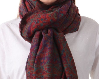 100% pure cashmere wool traditional kani weave pashmina super soft warm light stole scarf wrap. PURPLE