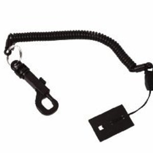 May include: Black retractable key chain with a spring coil and a clip on one end and a small black tag on the other end.