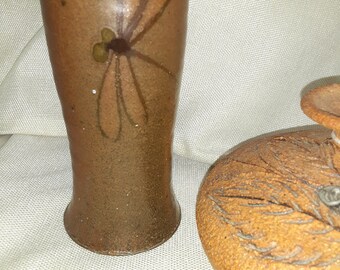 Stamped and signed dragonfly vase and oil lamp or vase