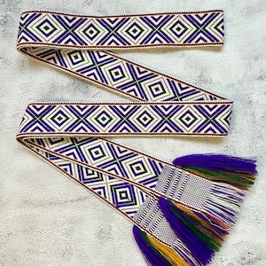 Woven sash, traditional baltic pattern design, baltic style band, ethnic folk costume belt, wedding accessory, crows eye symbol