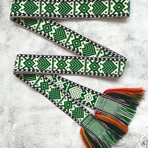 Hand woven sash, traditional baltic pattern belt, baltic style band, ethnic folk costume accessory with fringe