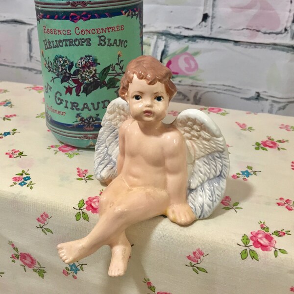 Vintage Angel plank Sitter, Vintage keramische Angel Cherub, Vintage Pasen Decor, Vintage doopsel doop geschenk