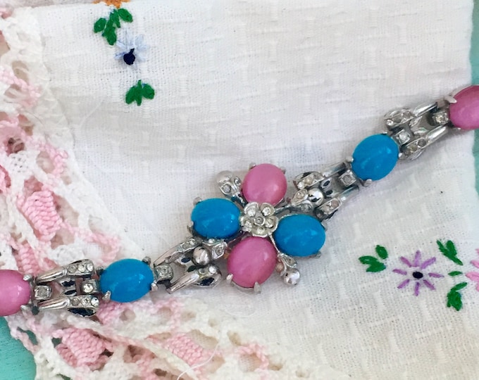 Vintage Bracelet, Vintage Faux Jewel Bracelet, Vintage Pink Stone Bracelet, Vintage Blue Stone Bracelet, Vintage Costume Jewelry
