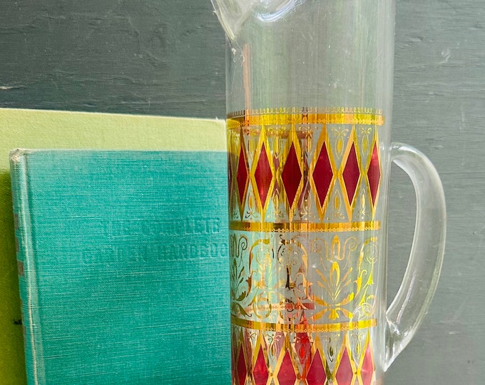 Vintage Martini Pitcher, MCM Drinkware, Mid Century Martini Pitcher, 1950s Barware, Mod Kitchen, Vintage Harlequin Pattern Glassware