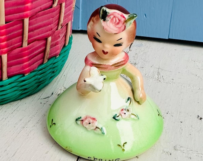 Vintage Norcrest Four Season Girl Figurine Bell Spring Replacement Girl Figurine Spring Bell Girl with Bird Mid Century Lady Figurine