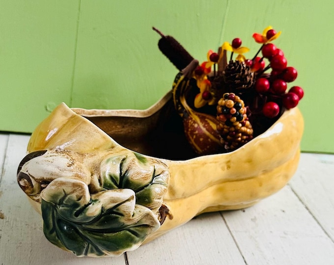 Vintage 1950s Rare Squash Pottery Table Display Thanksgiving Decor Vegetable Decor Fall Tablescape Decor Vintage Fall Pottery Planter