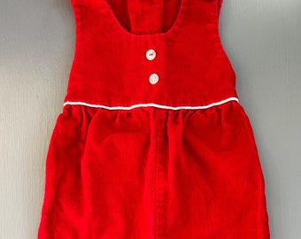 Peto vintage de los años 70, peto de pana roja con ribete de botones blancos, 12 meses, peto retro, peto navideño vintage para bebé.