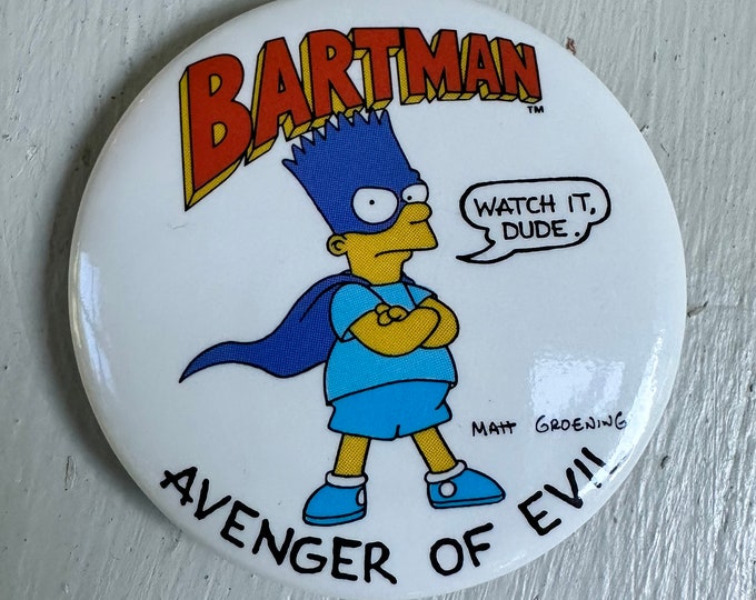 Vintage Bart Simpson button, Bart Simpson pin, Vintage 1990s Novelty Pin, Vintage Simpsons pin, 1990s TV show, 1990s Memorabilia