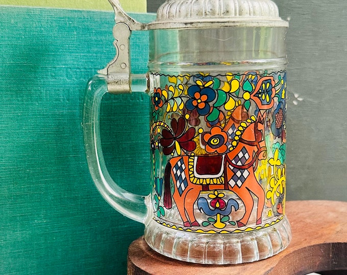 Vintage West German Glass and Pewter Stein, Vintage Stein, Vintage German Beer Stein, Pewter Beer Stein, Vintage Men's Gift, Best Man Gift