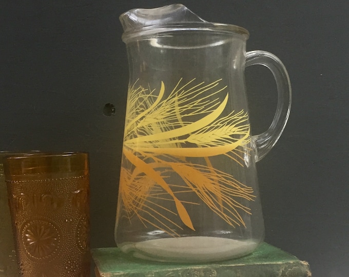 Vintage Libbey Golden Wheat Pitcher, Vintage Glass Pitcher, Vintage Wheat Pitcher, Vintage Libbey Pitcher, Mid Century Modern Pitcher