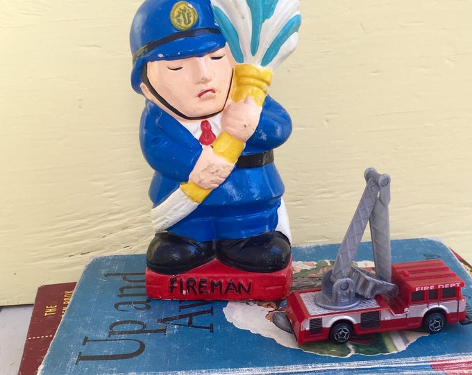 Vintage Fireman Bank, Vintage Firefighter Bank, Vintage Chalk Ware Children's Money Bank, Arrow Intl Bank