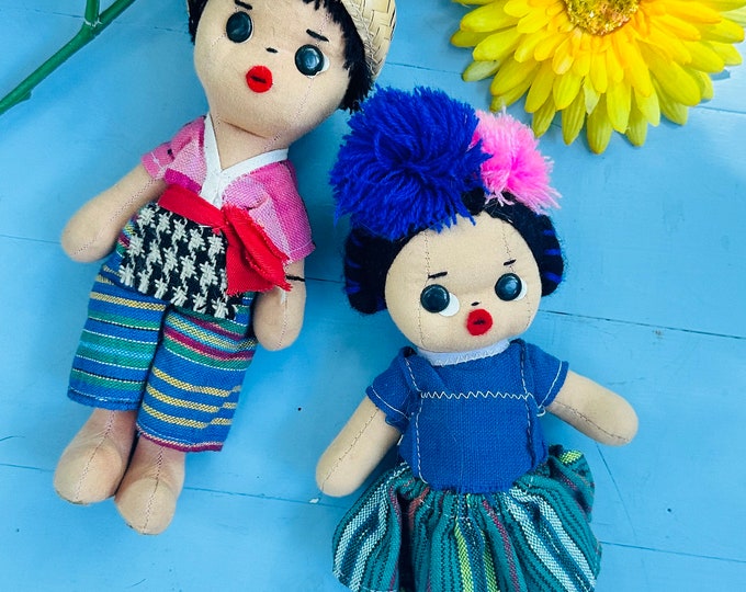 Vintage Mexican Souvenir Dolls, Boy and Girl International Doll, Frida Kahlo doll, Vintage Multicultural Doll, Diverse Baby Doll