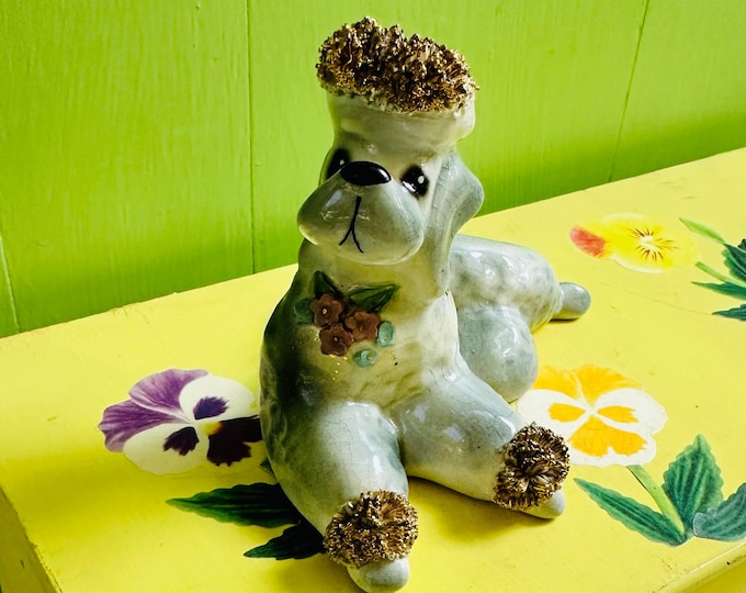 Vintage 1950s Josef's Original Spaghetti Poodle, Vintage Gray Poodle Figurine, Mid Century Poodle Knick Knack, 50s Poodle Figurine