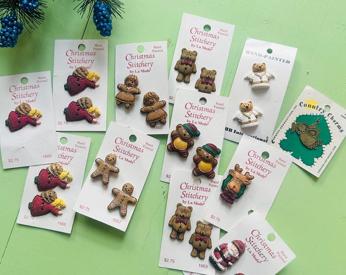 Vintage Christmas Button Lot La Mode JHB International Bears Santa Reindeer Gingerbread Men Gingerbread Girls Angels Country Buttons