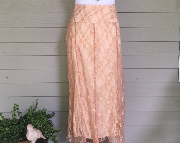 Vintage Worthington Rose Champagne Colored Lace Skirt, Vintage Long Lace Skirt, Women's Size Small