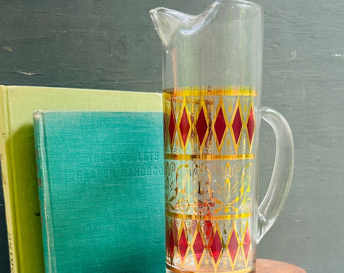 Vintage Martini Pitcher, MCM Drinkware, Mid Century Martini Pitcher, 1950s Barware, Mod Kitchen, Vintage Harlequin Pattern Glassware