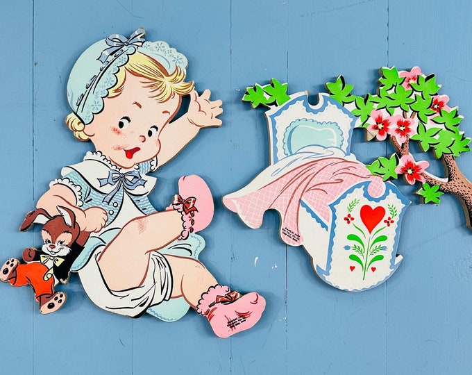 Vintage 50s Dolly Toy Company Rock A Bye Baby Wall Pin-Ups Nursery Room Decor Baby Girl Wall Picture Mid Century Baby Room Decor 50s Nursery