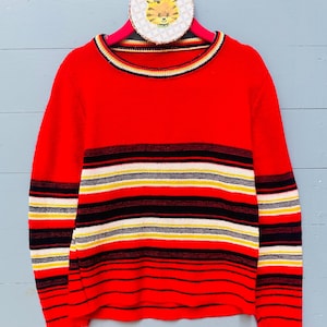 Vintage 1960s Boys Sweater Size 4T Red Navy Yellow Striped Sweater Retro Sweater Vintage Little Boys Clothing Vintage Kids Clothes