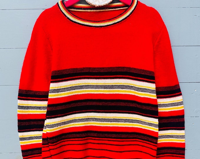 Vintage 1960s Boys Sweater Size 4T Red Navy Yellow Striped Sweater Retro Sweater Vintage Little Boys Clothing Vintage Kids Clothes