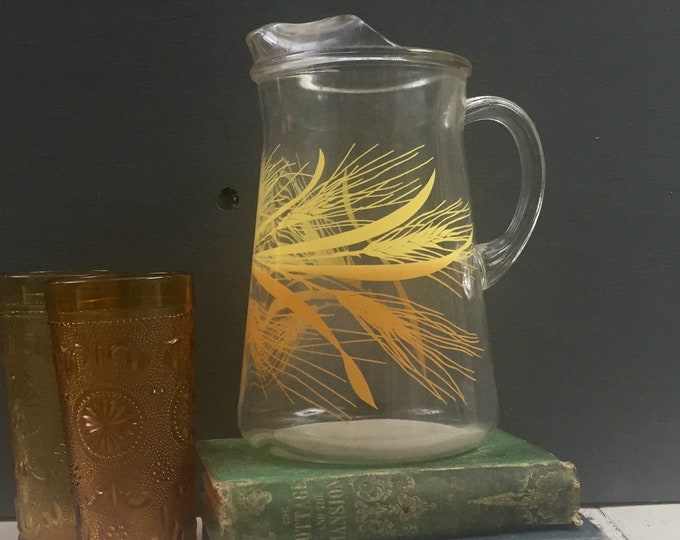 Vintage Libbey Golden Wheat Pitcher, Vintage Glass Pitcher, Vintage Wheat Pitcher, Vintage Libbey Pitcher, Mid Century Modern Pitcher