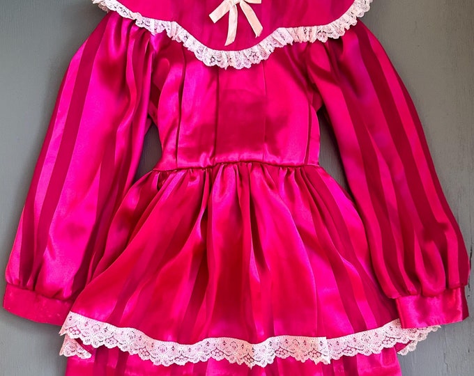 Vintage 70s Little Girl Dress Fancy Pink Satin Holiday Dress Size 4 Vintage Party Dress Victorian Style Holiday Dress Special Occasion Dress