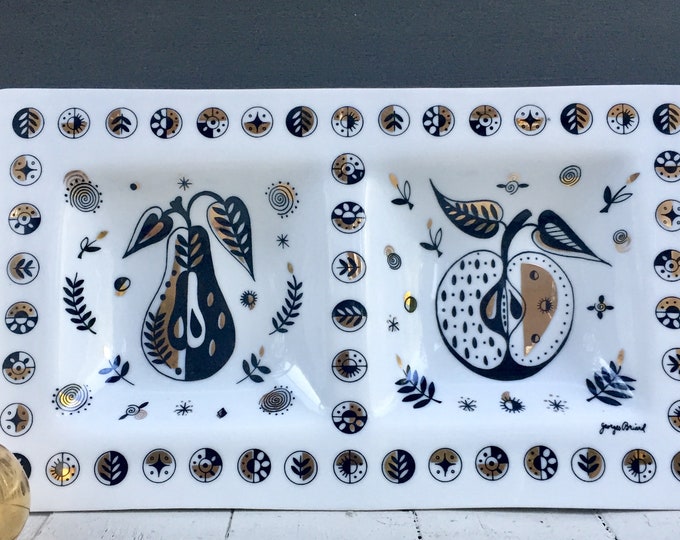 Vintage Georges Briard Serving Dish, Georges Briard Forbidden Fruit Dish, Georges Briard Apple Appetizer Tray, Mid Century Serving Tray