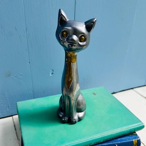 Vintage MCM Cat Pewter & Brass Metal Cat Figurine Vintage Cat Statue Gift for Cat Lover Vintage Kitten Figurine Long Necked Cat Figurine