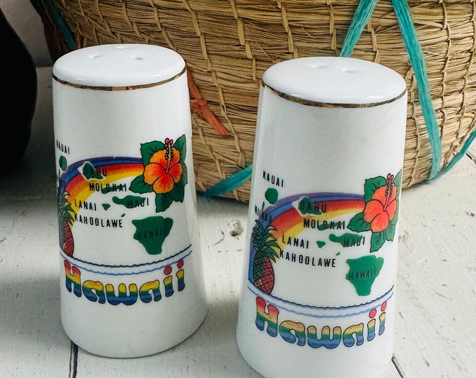 Vintage Hawaii Salt and Pepper Shakers, Vintage Souvenir Salt and Pepper, Vintage Rainbow Kitchen Decor, Kitschy Kitchen Decor