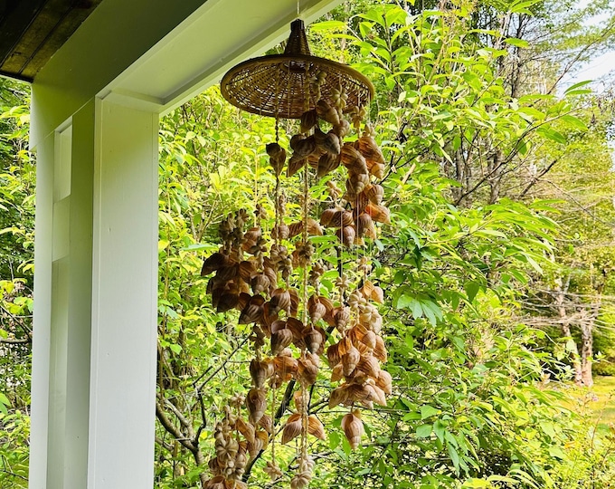 Vintage 60s Large Seashell Chandelier Seashell Wicker Beach Hat Chula Shell wind chime Nautical Decor Beach Decor Tiki Hut Decor Shell Chime