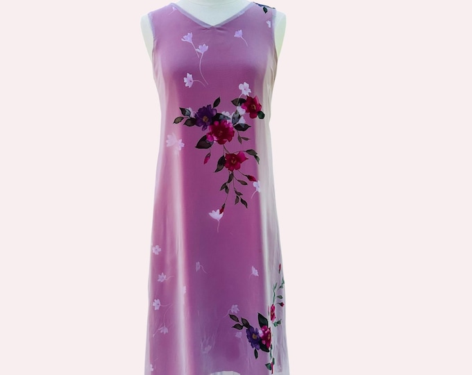 Vintage My Michelle Pink Floral Overlay Dress 1990s Sheer Chiffon Midi Dress Criss Cross Back Romantic Cottagecore Dress Size XS Size 2