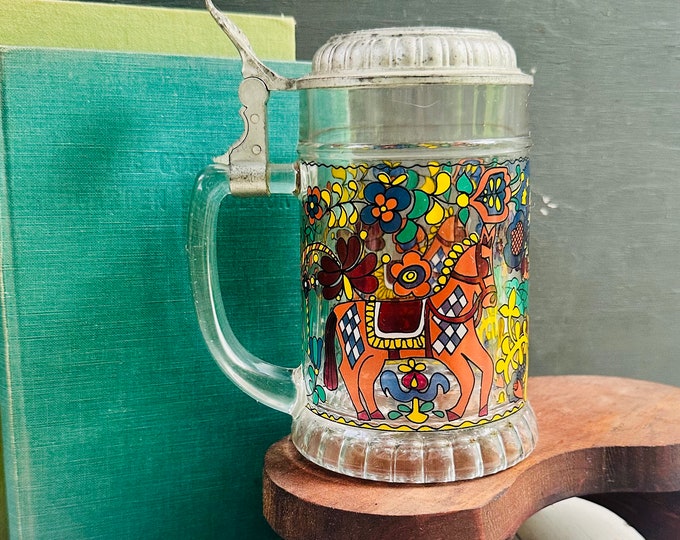 Vintage West German Glass and Pewter Stein, Vintage Stein, Vintage German Beer Stein, Pewter Beer Stein, Vintage Men's Gift, Best Man Gift