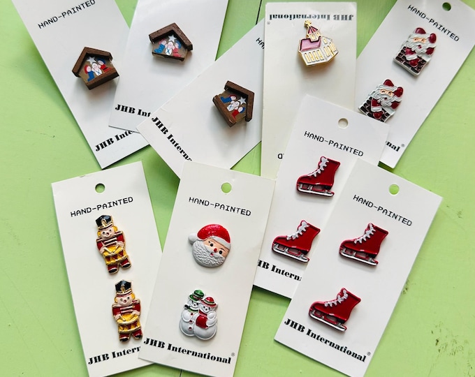 Vintage Christmas Button Lot JHB International Santa Snowman Manger Church Ice Skate Toy Soldier Xmas Crafting Buttons Enamel
