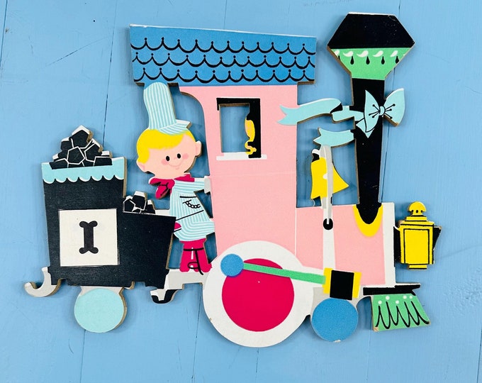 Vintage 50s Dolly Toy Company Train Pin-Up Nursery Room Decor Baby Wall Picture Mid Century Baby Room 50s Nursery MCM Baby Decor