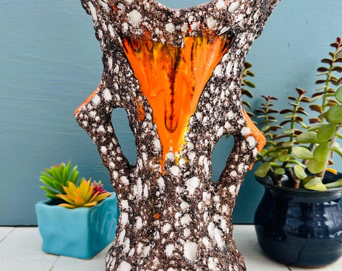 Vintage Rare MCM Large French Pottery Vase Fat Lava 12" tall Retro Style Modernist Vase