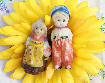 Vintage 1940s Dutch Bisque Doll Couple, Vintage Bisque Dutch Boy and Girl Doll, Bisque Doll Pair