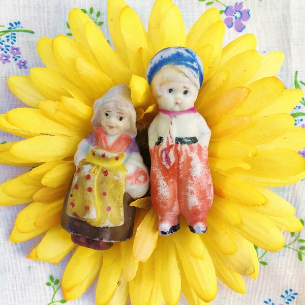 Vintage 1940s Dutch Bisque Doll Couple, Vintage Bisque Dutch Boy and Girl Doll, Bisque Doll Pair