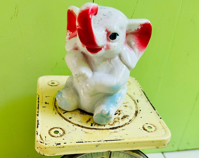 Vintage 1950s Elephant Bank, Vintage Elephant Nursery Decor, Ceramic Elephant Bank, Vintage Baby Gift, Mid Century Nursery Decor, Retro Bank